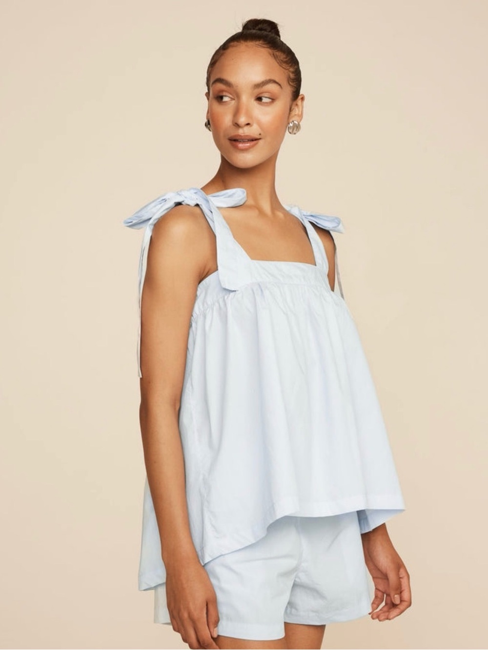 Piyama Light Blue Tie-Shoulder Sleep Short Set - Women Medium